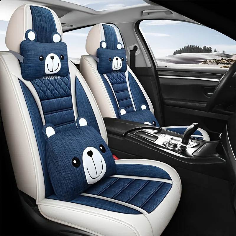 Luxury 5-Seater Car Seat Covers - Premium, All-Season, Fit, Full Coverage, Breathable Hemp Fabric, Protective Cushion Set for Vehicle Interior