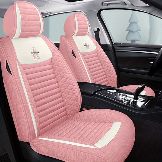 5-Seat Car Seat Covers, Breathable Linen Seat Cover, Comfortable Car Seat Cushion, Four Seasons Universal Fully Wrapped Seat Protector For Men And Women