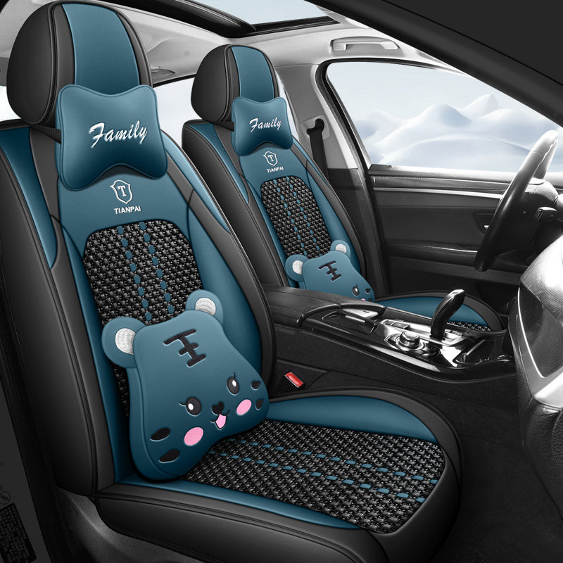 5-Seat Car Seat Covers, Viscose + PU Leather Seat Cover, Wear-Resistant Comfortable Car Seat Cushion, Four Seasons Universal Fully Wrapped Seat Protector