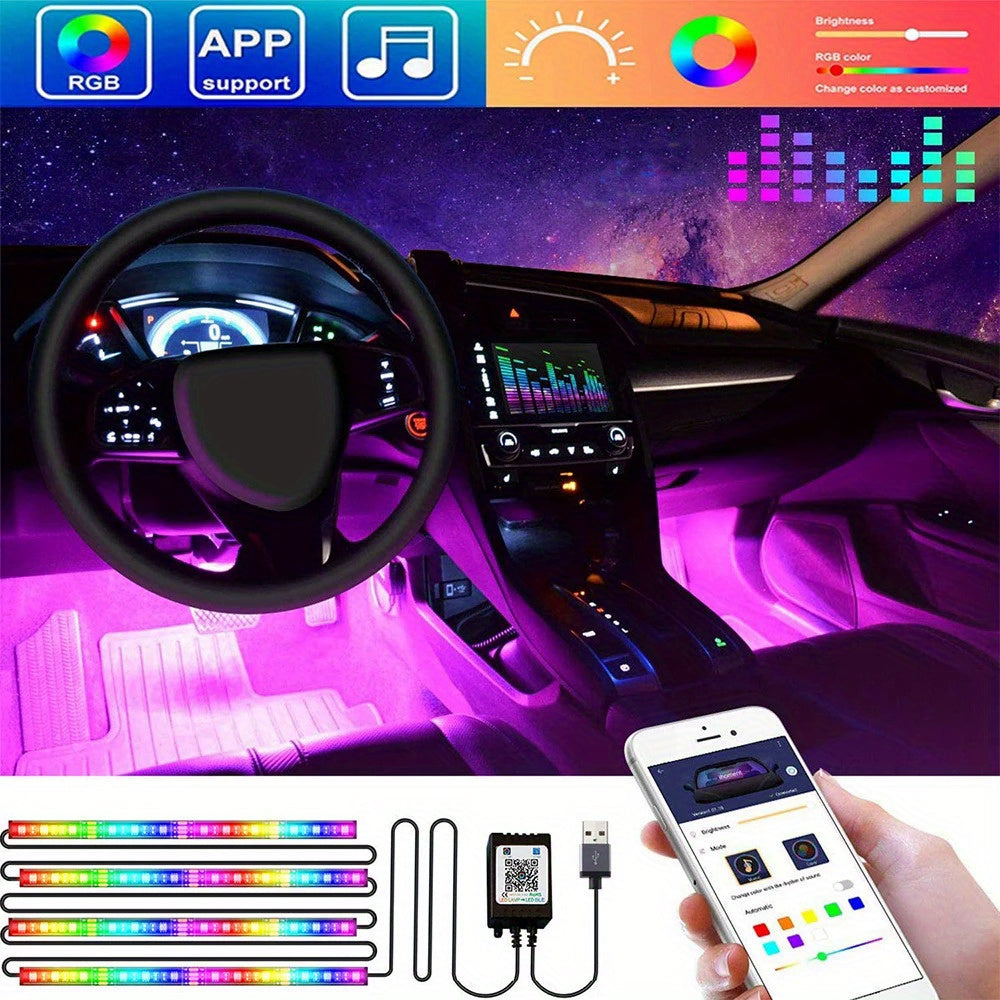 USB-Powered 72LED Car Interior Neon Lights with Remote Music Control - Versatile Ambient Lighting for Vehicles