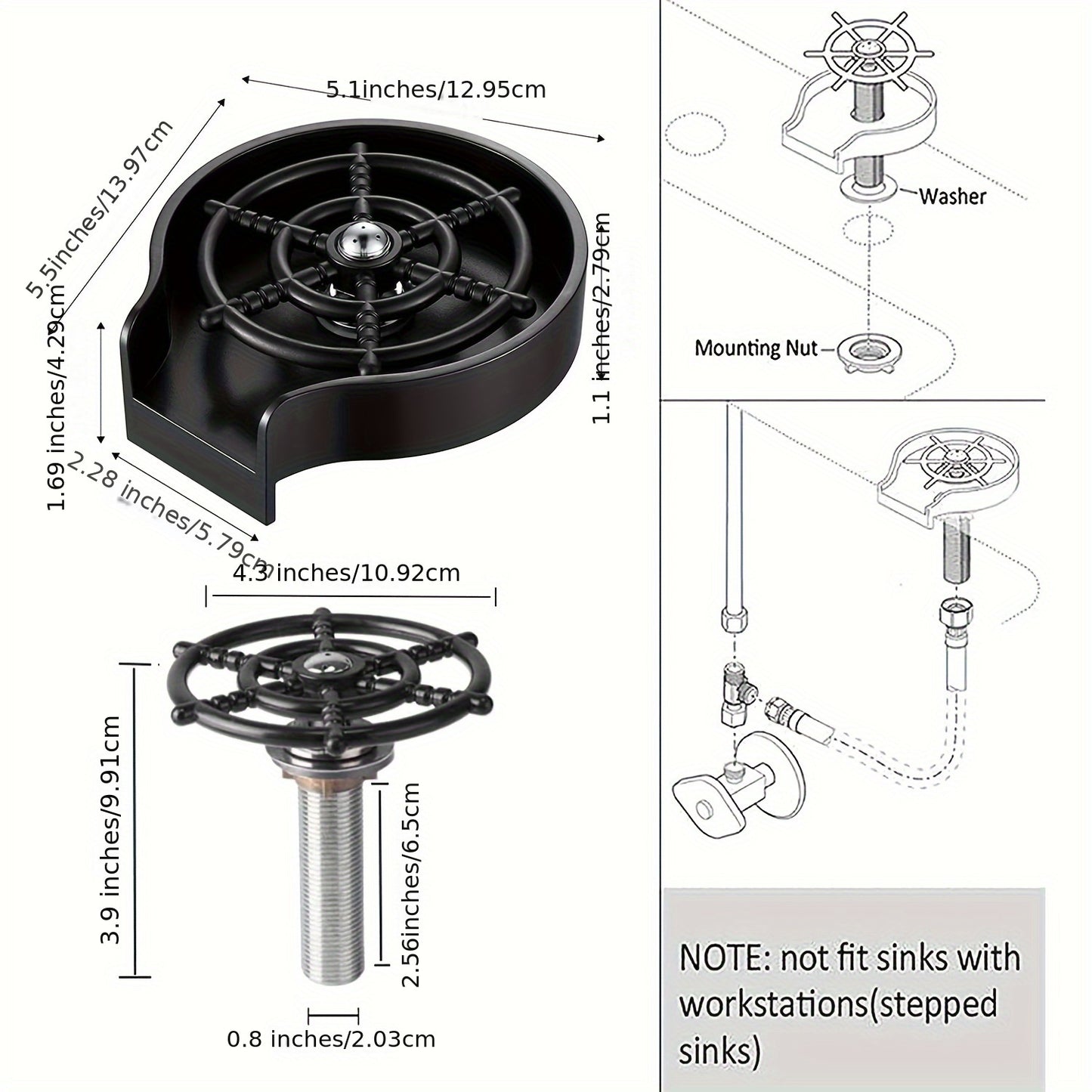 Automatic Glass Washer for Kitchen Sink, High Pressure Cup Cleaner for Baby Bottle, Coffee Cup, Drinkware - No Electricity Required, Durable Plastic Material