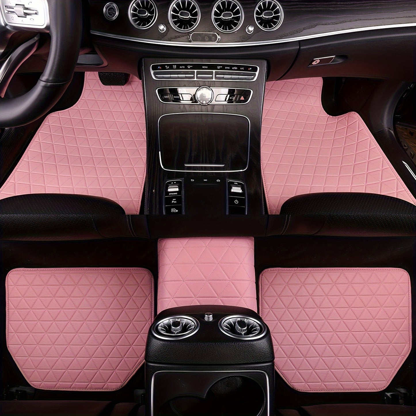 5-Piece Set Luxury PU Leather Car Floor Mats, Universal Fit, Diamond Pattern Design, Easy to Clean, Non-Slip Automotive Interior Accessories for Both Men and Women