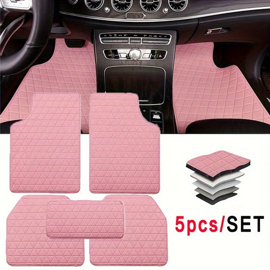 5-Piece Set Luxury PU Leather Car Floor Mats, Universal Fit, Diamond Pattern Design, Easy to Clean, Non-Slip Automotive Interior Accessories for Both Men and Women