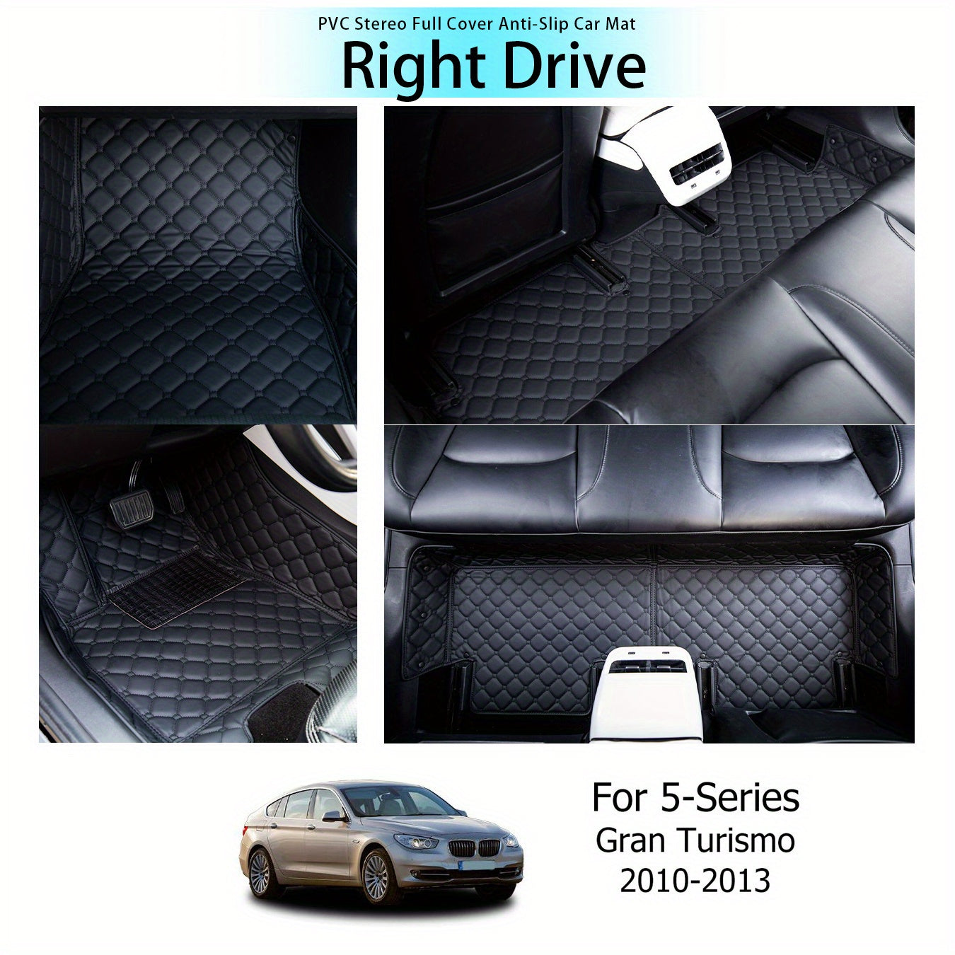 TEGART PVC Leather Car Floor Mats for BMW 5-Series Gran Turismo 2010-2013 - Right Drive, Three-Layer Full Coverage, Anti-Slip, Heavy Duty, Easy to Clean, All-Season Protection