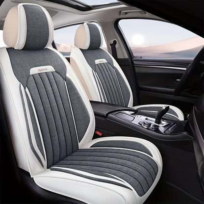 Five Seats Linen Car Cushion Four Seasons Universal Breathable Car Seat Cover All-inclusive Fabric Seat Cover Wear-resistant And Comfortable