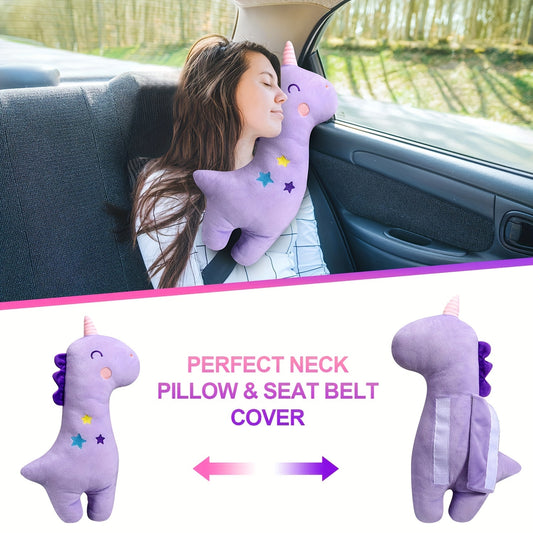 Car Interior Cute Universal Cartoon Plush Car Safety Belt Shoulder Cover Set, Car Seat Travel Pillow, Protecting Head, Neck and Shoulders