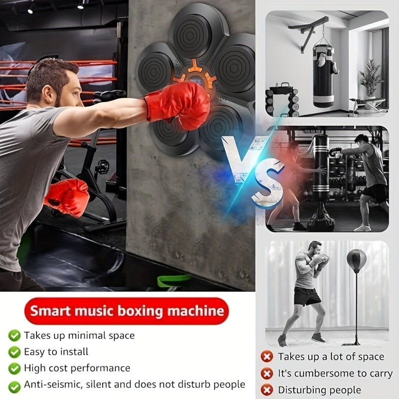 Smart Music Boxing Pad with Gloves - Wall-Mounted, No-Drill Installation for Home & Gym Workouts, Perfect Gift for Christmas or Valentine's Day