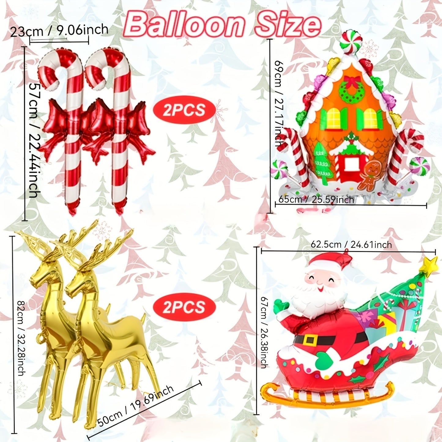 Christmas Balloon Set - 6Pc Jumbo Christmas Decorations with Standing Reindeer, Santa Sleigh, Candy Cane, Gingerbread House Aluminum Foil Balloons for Holiday Party Decor, Self-Sealing, 14+ Years