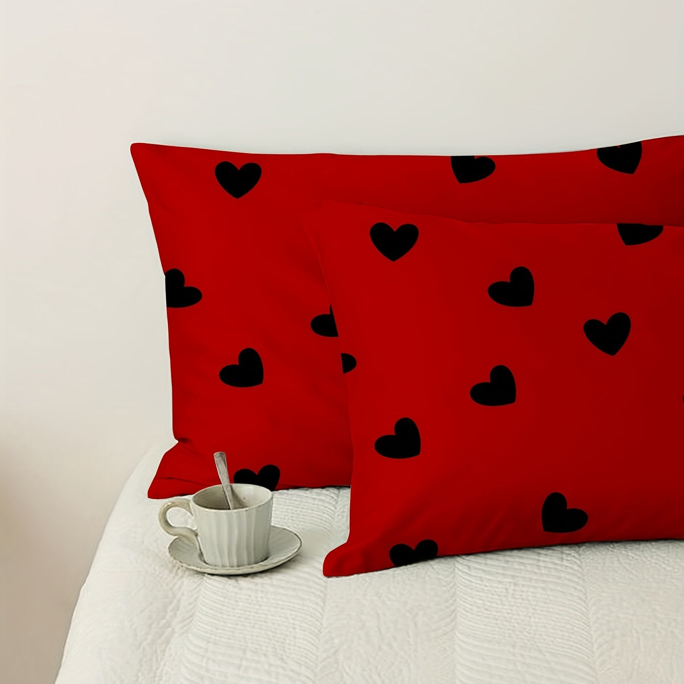 2pcs Black Love Pattern Pillowcase, Soft Breathable Decorative Pillowcase, Premium Quality Pillow Protector For Bedroom Sofa Home Decor, Without Pillow Core