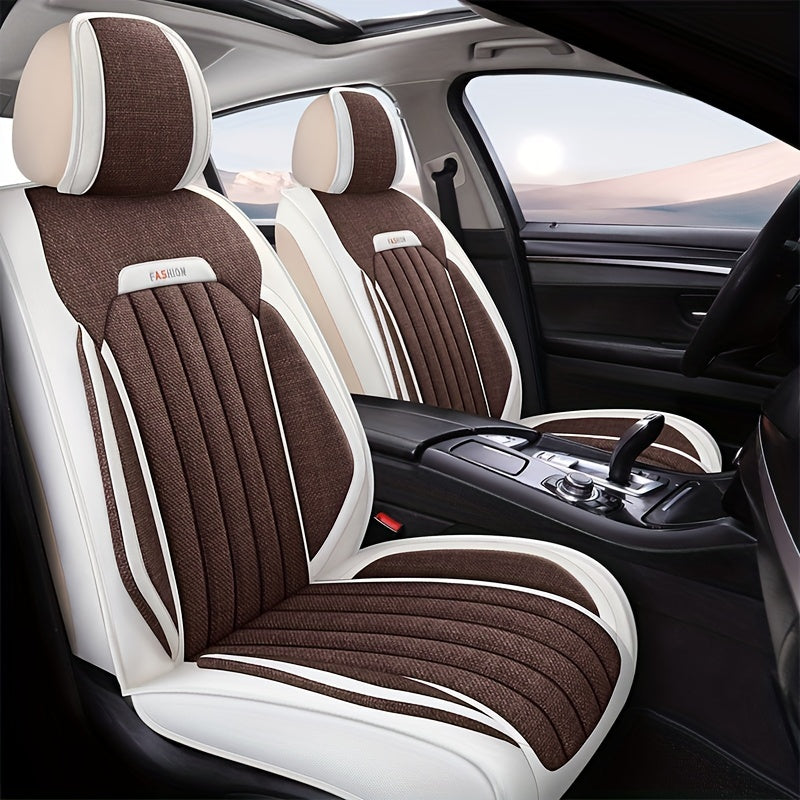 Five Seats Linen Car Cushion Four Seasons Universal Breathable Car Seat Cover All-inclusive Fabric Seat Cover Wear-resistant And Comfortable