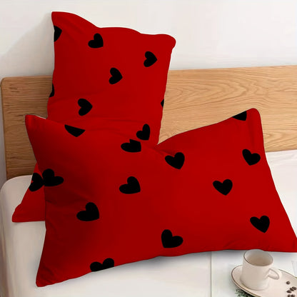 2pcs Black Love Pattern Pillowcase, Soft Breathable Decorative Pillowcase, Premium Quality Pillow Protector For Bedroom Sofa Home Decor, Without Pillow Core