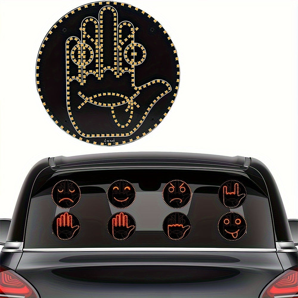 1pc LED car sign light, LED car expression light, 4 Emojis and 4 Gestures Hand Gesture Car Light with Remote, Road Rage Gesture Signal, Ideal Gifted Car Accessories, Fun Car Gadgets, Eye-catching Hand light source for Nighttime Driving