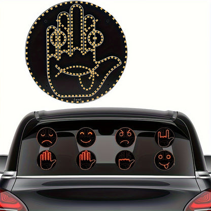 1pc LED car sign light, LED car expression light, 4 Emojis and 4 Gestures Hand Gesture Car Light with Remote, Road Rage Gesture Signal, Ideal Gifted Car Accessories, Fun Car Gadgets, Eye-catching Hand light source for Nighttime Driving