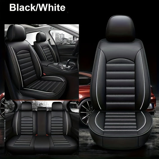 2024 Premium 5-for Seat Vehicle Chair Covers - Easy-Care Durable PU Leather for All-Season Comfort, Sponge Filled, Scratch-Resistant, Fits Most Autos, SUVs, Sedans - Protective Seat Cover Set