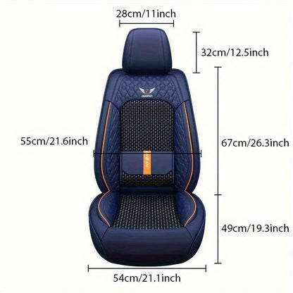 Faux Leather + 5-Seater Luxury Car Seat Cover, New Style, High-end, Summer, Universal, Full Coverage, Integrated, Faux Leather, Breathable, Car Seat Protection Cover, Cushion Cover, Car Interior, Car Accessories, Car Accessories