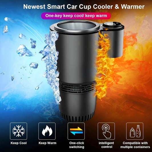 Smart Car Cup Cooler and Warmer, Semiconductor Beverage Holder with One-Click Temperature Control, Portable for Various Sized Bottles, 0°C to 60°C Range, Fits Standard Vehicle Cup Holders