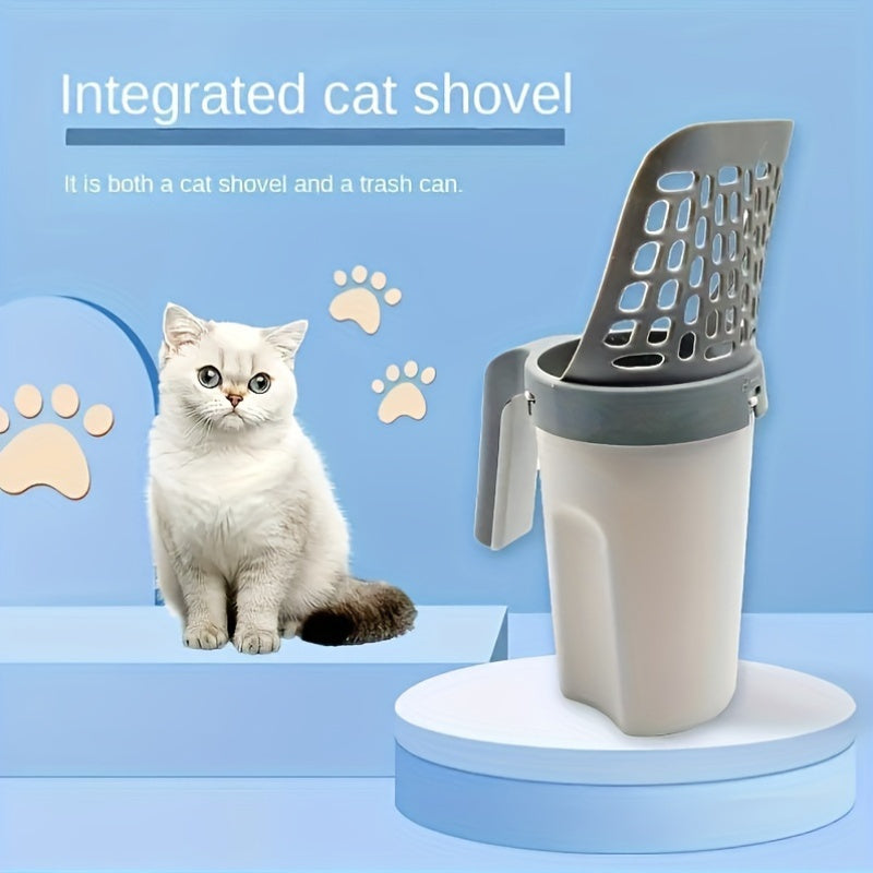 Plastic Litter Scoop with Bag Holder for Cats - Detachable Cat Litter Shovel with Automatic Cleaning Deep Shovel for Easy Cat Box Maintenance, Includes 10 Waste Bags